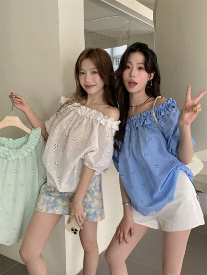 Off-the-shoulder Embroidered Lace Blouse