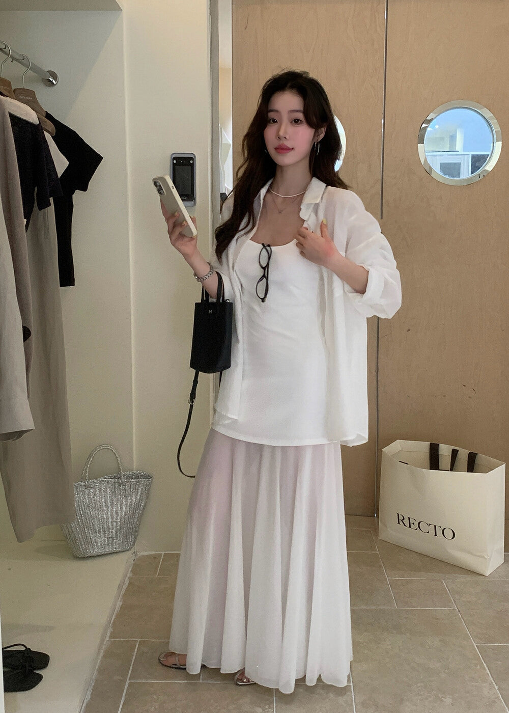 Sun Protection Shirt + Slim Fit Tank Tulle Skirt Set