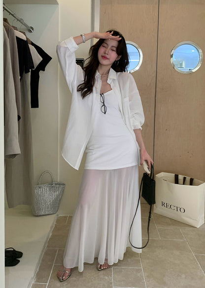 Sun Protection Shirt + Slim Fit Tank Tulle Skirt Set