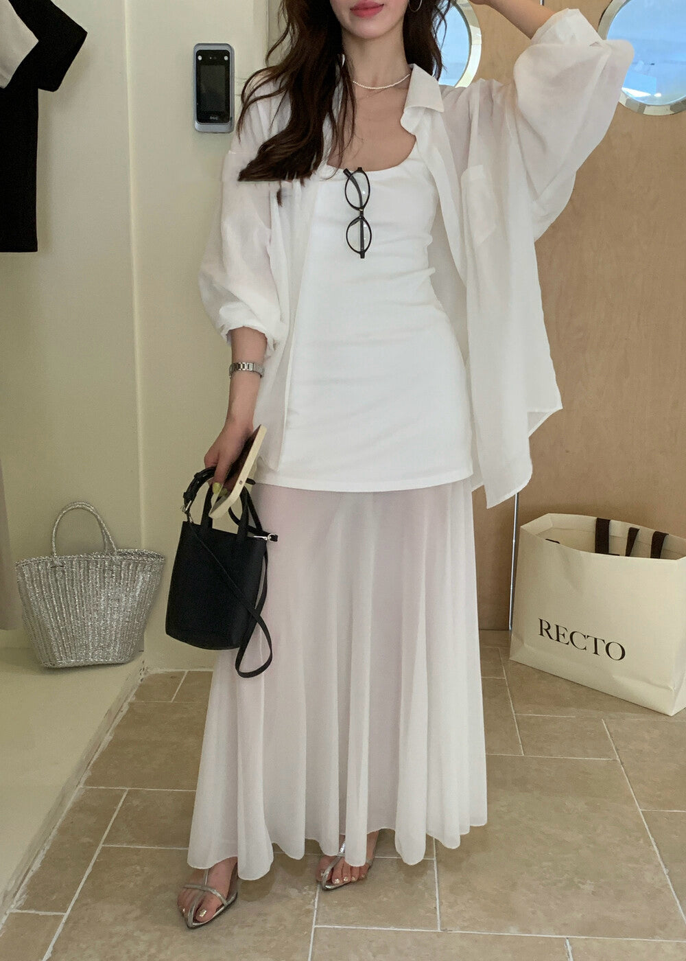 Sun Protection Shirt + Slim Fit Tank Tulle Skirt Set