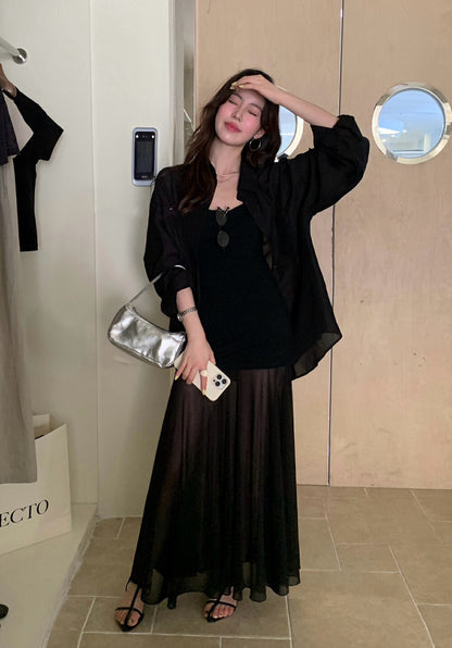 Sun Protection Shirt + Slim Fit Tank Tulle Skirt Set