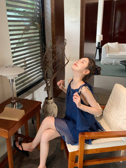 荷葉邊度假網紗連身裙