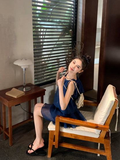 荷葉邊度假網紗連身裙