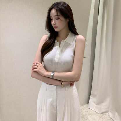 Lightweight Collared Sleeveless Knit Top