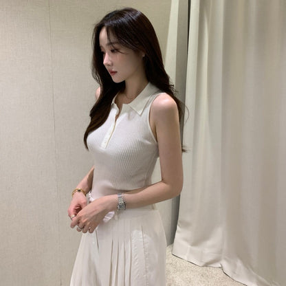 Lightweight Collared Sleeveless Knit Top