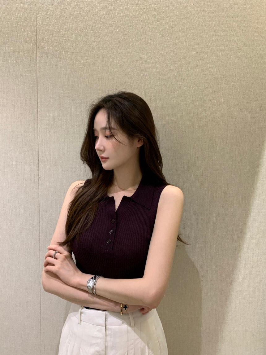 Lightweight Collared Sleeveless Knit Top