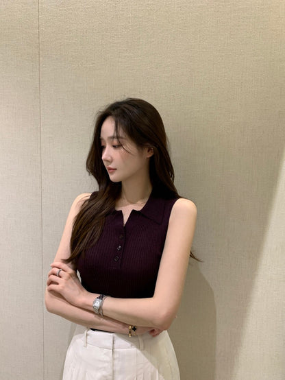 Lightweight Collared Sleeveless Knit Top