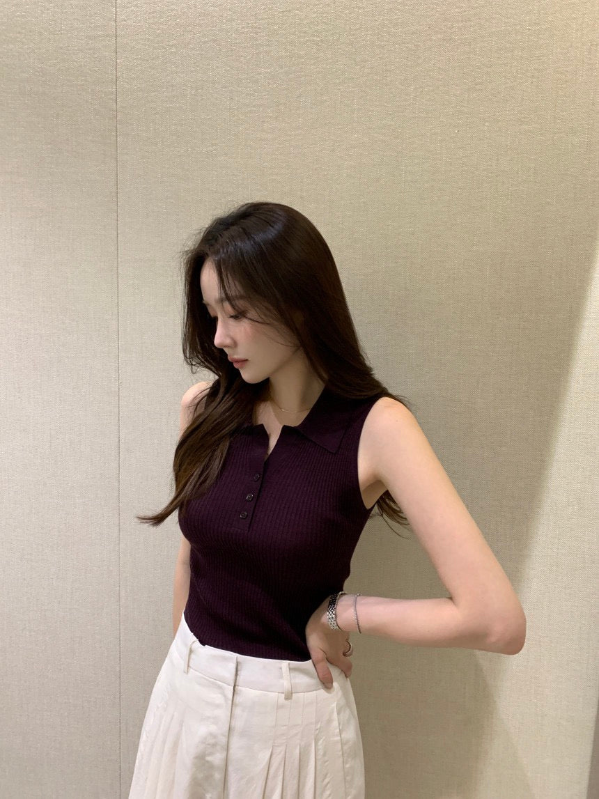 Lightweight Collared Sleeveless Knit Top