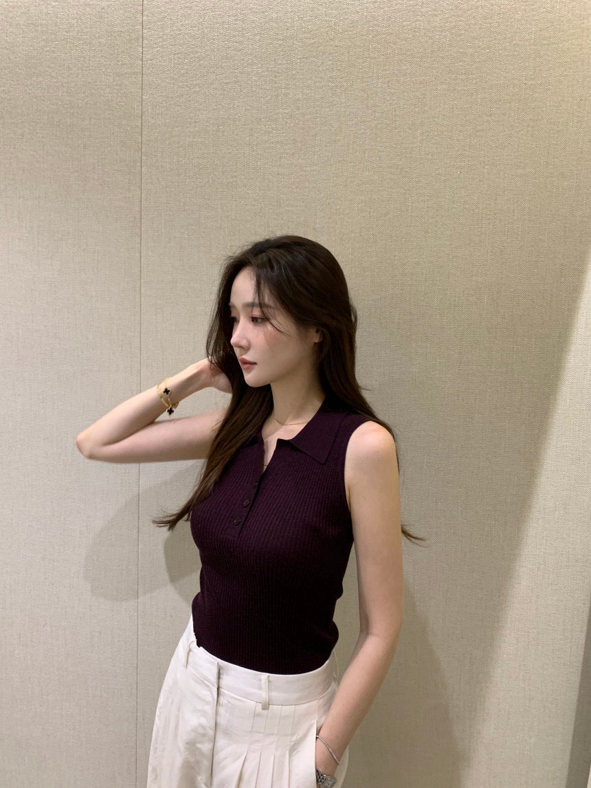 Lightweight Collared Sleeveless Knit Top