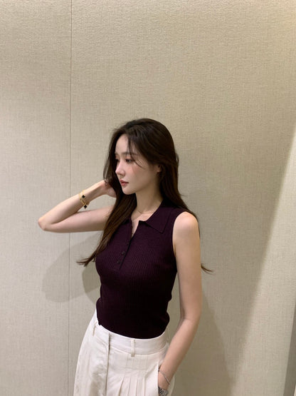 Lightweight Collared Sleeveless Knit Top