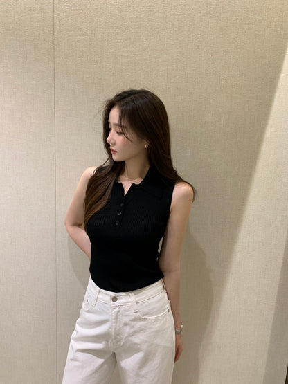 Lightweight Collared Sleeveless Knit Top