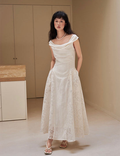 Vintage Off-Shoulder Lace Bardot Dress