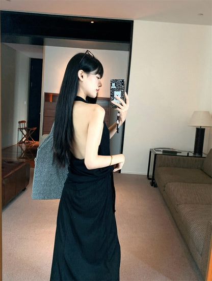 セクシーなVネックホルターネックリボンタンクトップ＋ハイウエストスカートセット