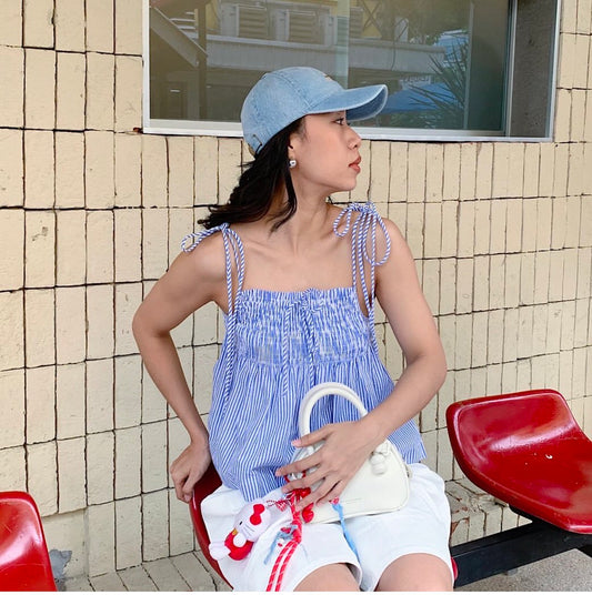 復古綁帶蝴蝶結吊帶