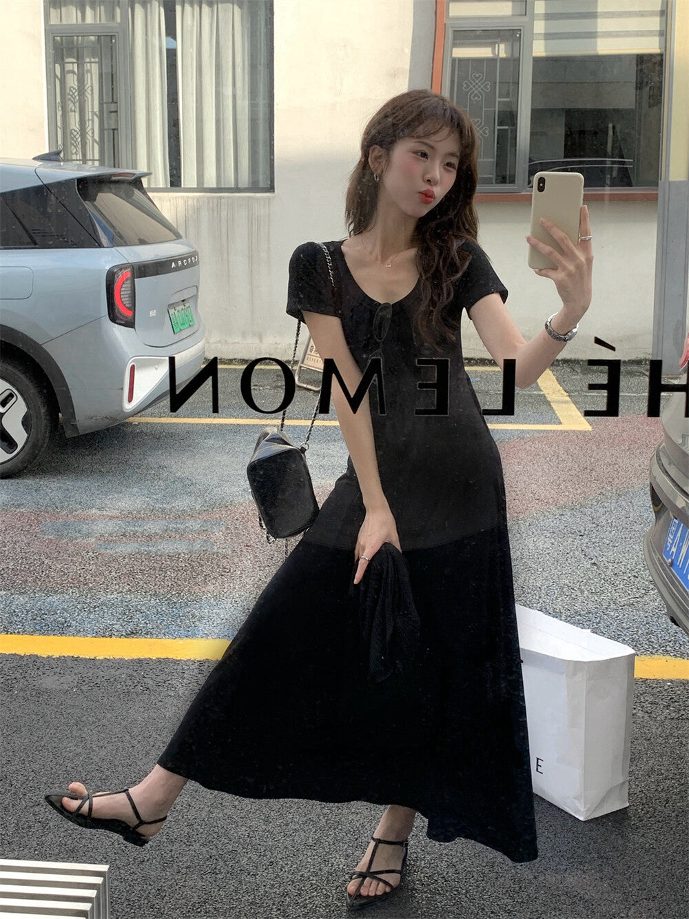 圓領修身露腰連身裙