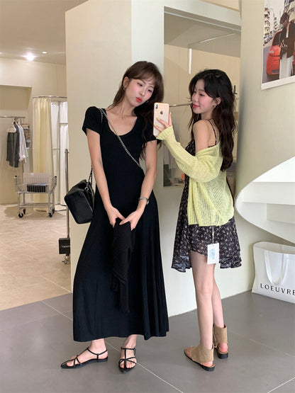 圓領修身露腰連身裙