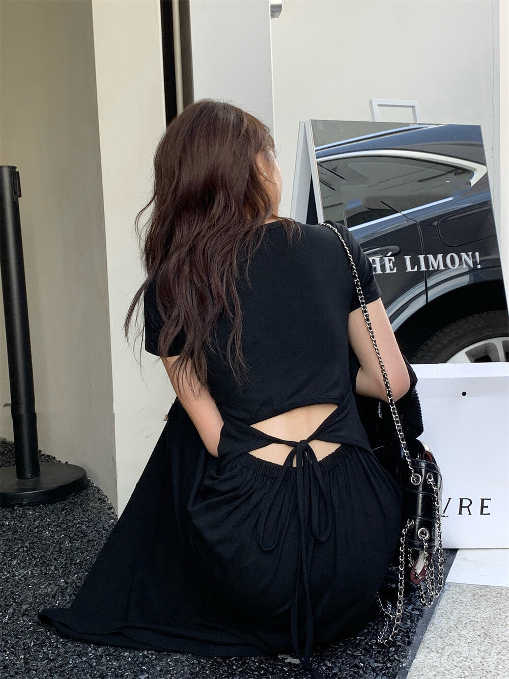 圓領修身露腰連身裙