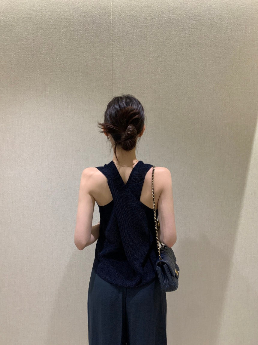 V-neck Cross Back Sleeveless Top
