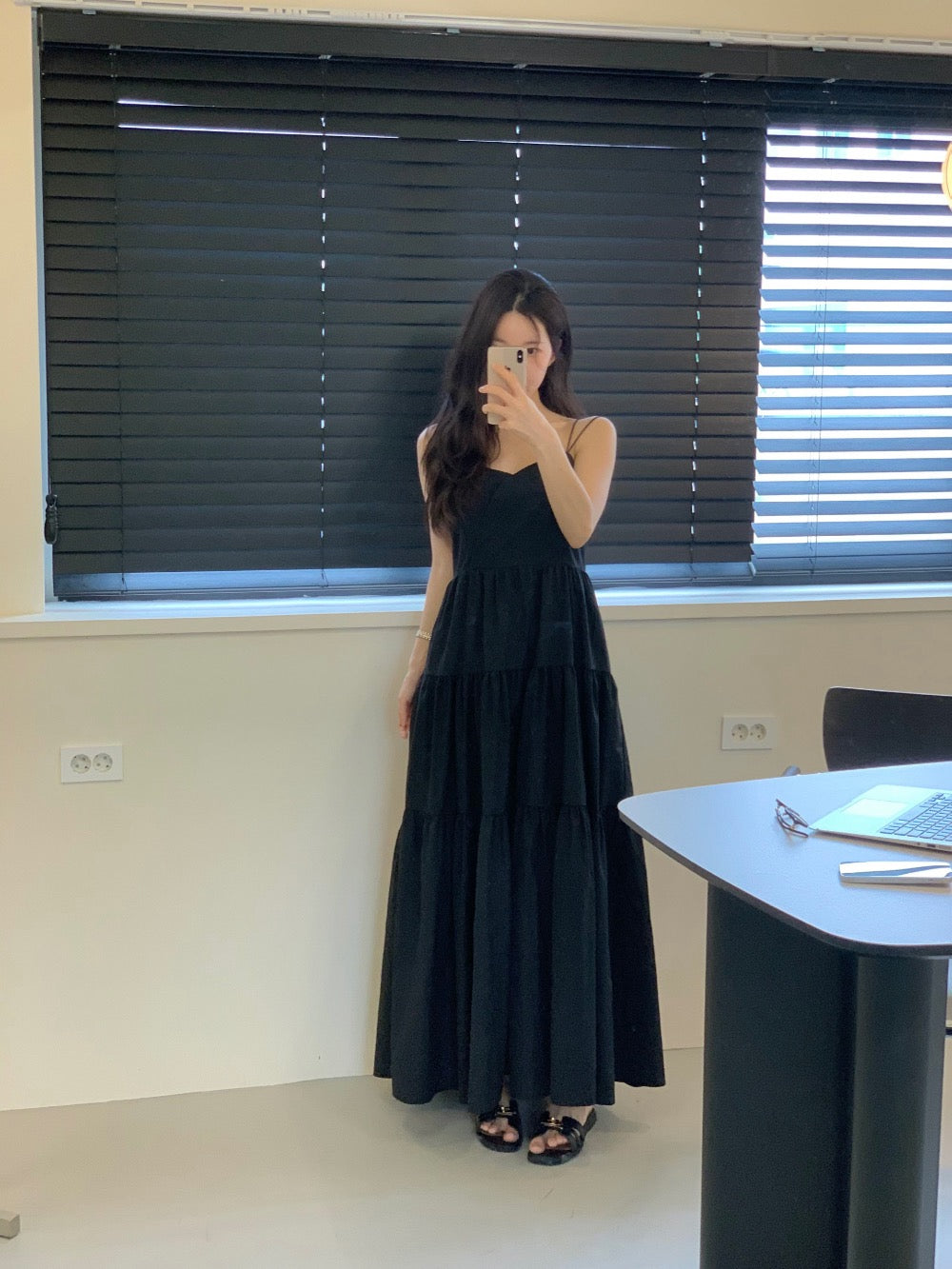 V-neck tiered camisole dress