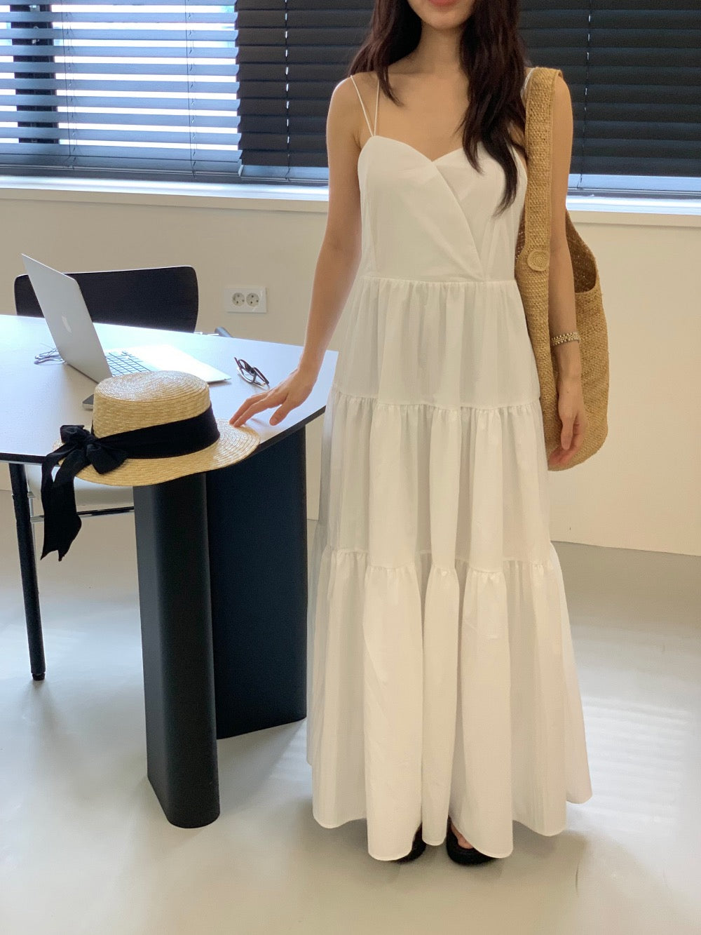 V-neck tiered camisole dress