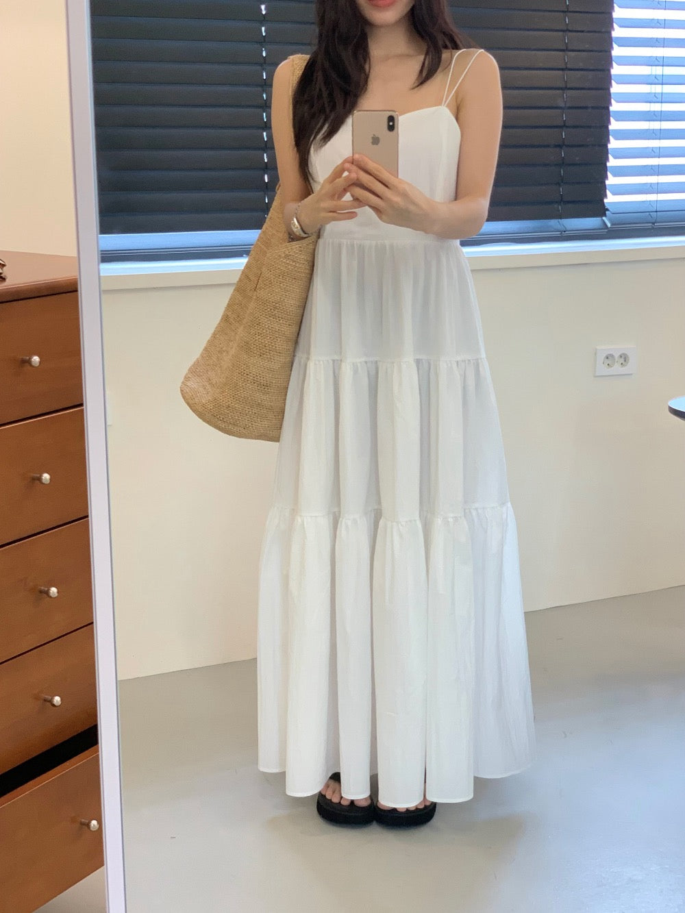 V-neck tiered camisole dress