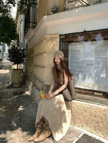 藝術感亞麻馬甲+拼接半身裙set