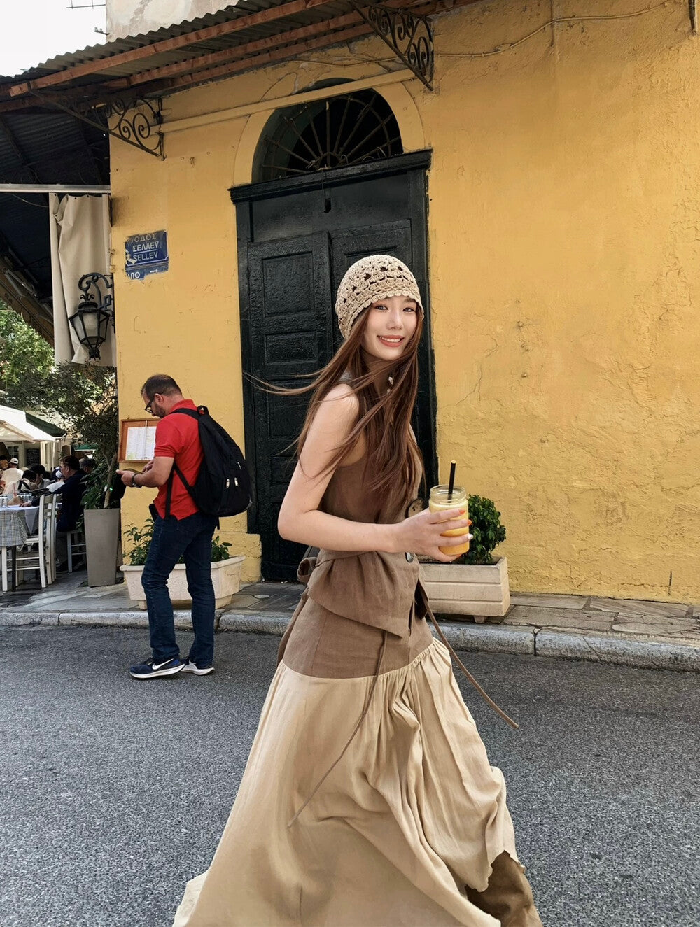 藝術感亞麻馬甲+拼接半身裙set