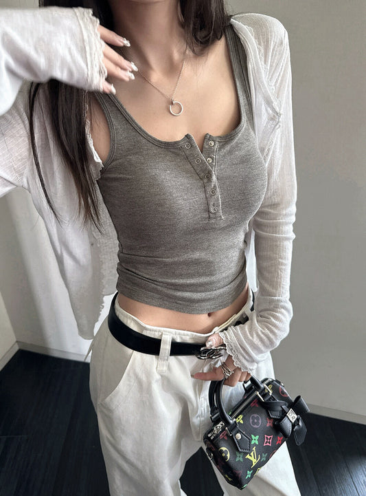 簡約彈力按扣吊帶背心