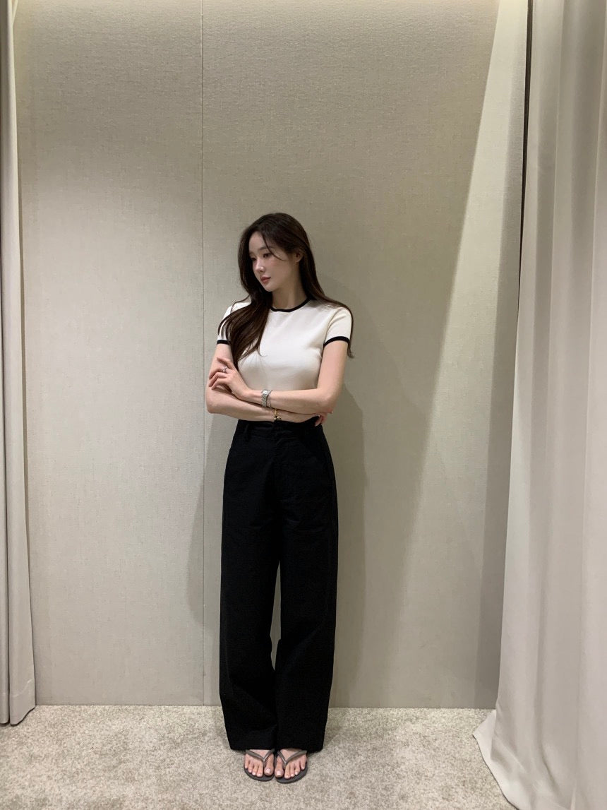 French Color-Block Knitted Top