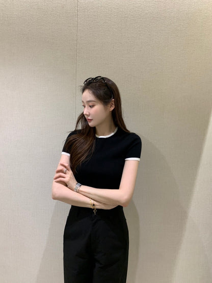 French Color-Block Knitted Top