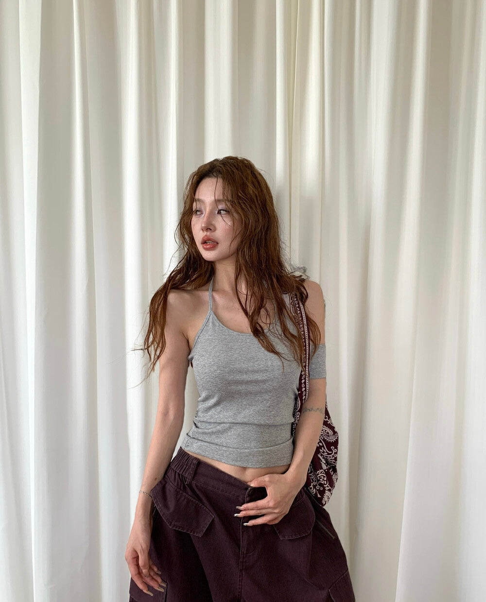 Halter Neck Single Sleeve Strap