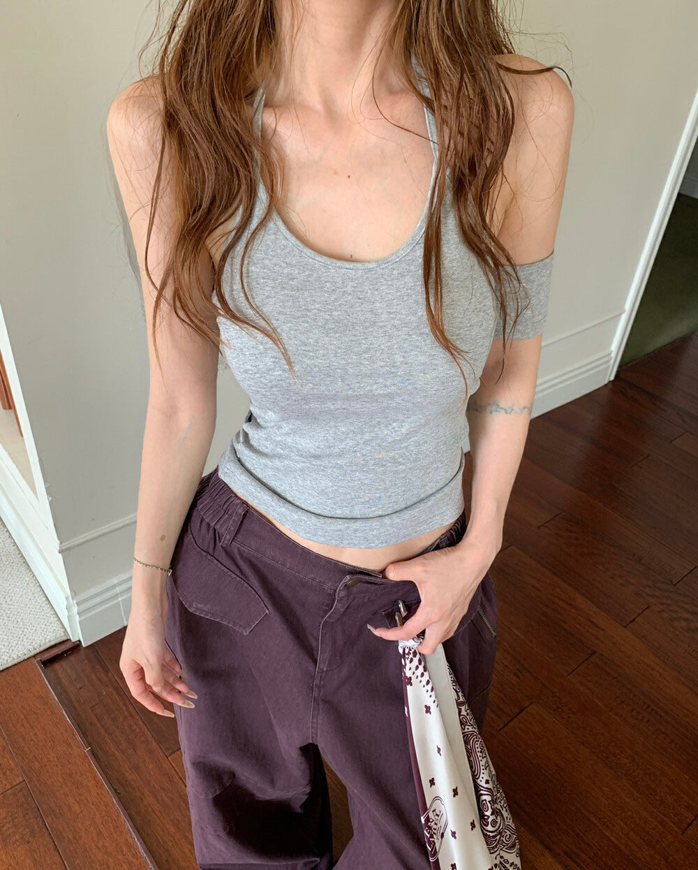 Halter Neck Single Sleeve Strap