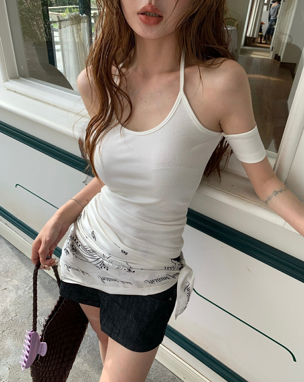 Halter Neck Single Sleeve Strap