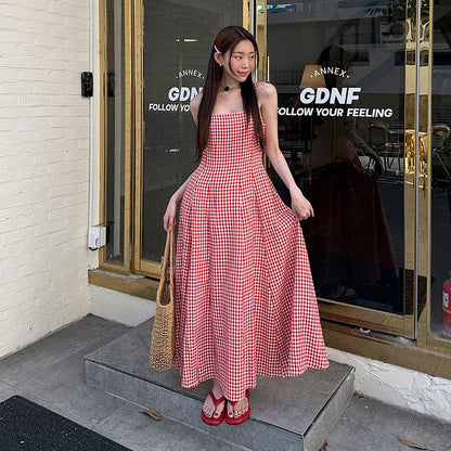 Retro Plaid Vest Dress