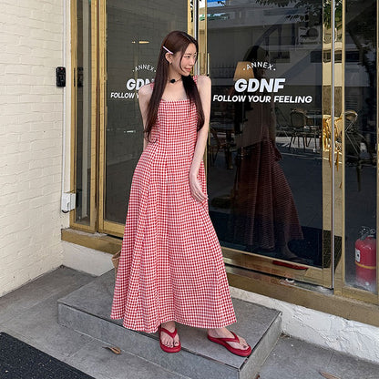 Retro Plaid Vest Dress