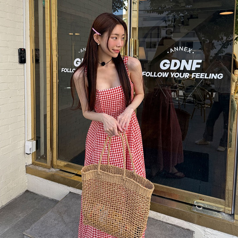 Retro Plaid Vest Dress