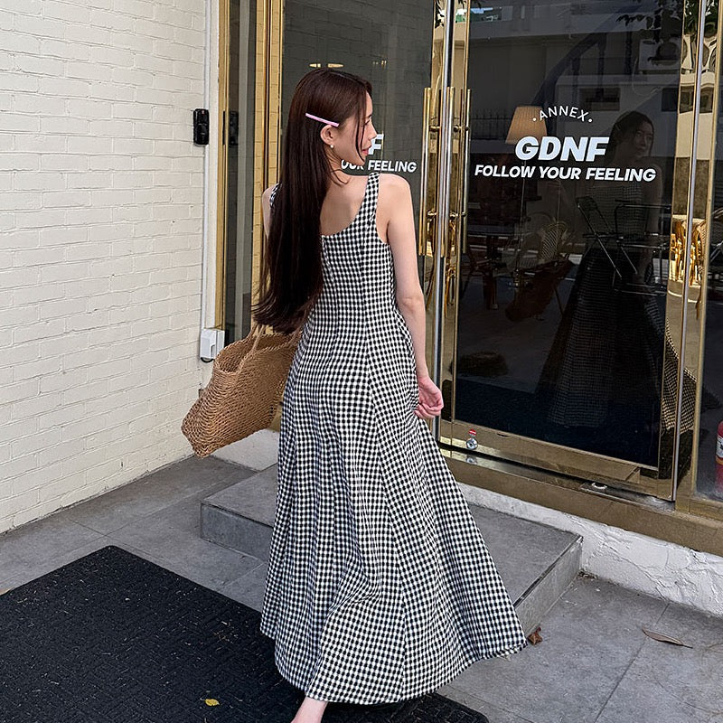 Retro Plaid Vest Dress