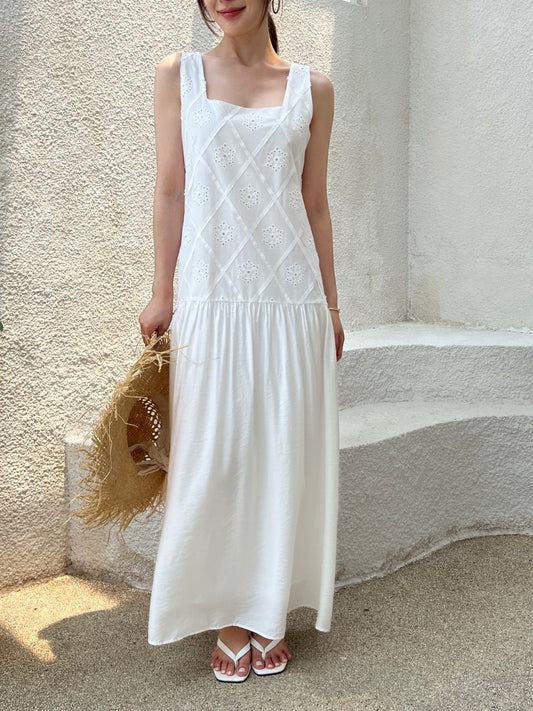 Vacation-Style Patchwork Embroidered Dress