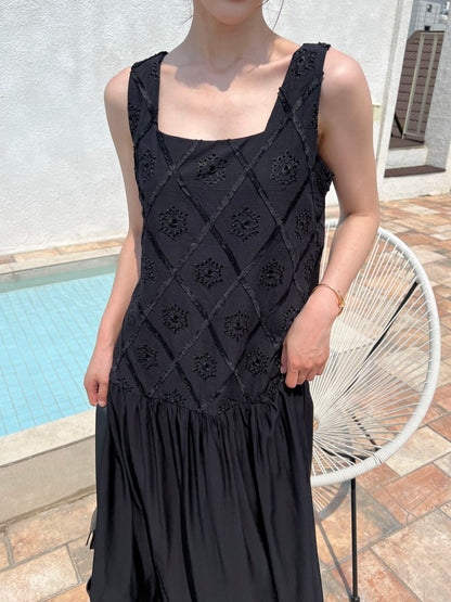 リゾート風パッチワーク刺繍ワンピース