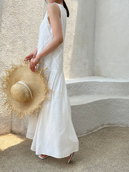 リゾート風パッチワーク刺繍ワンピース