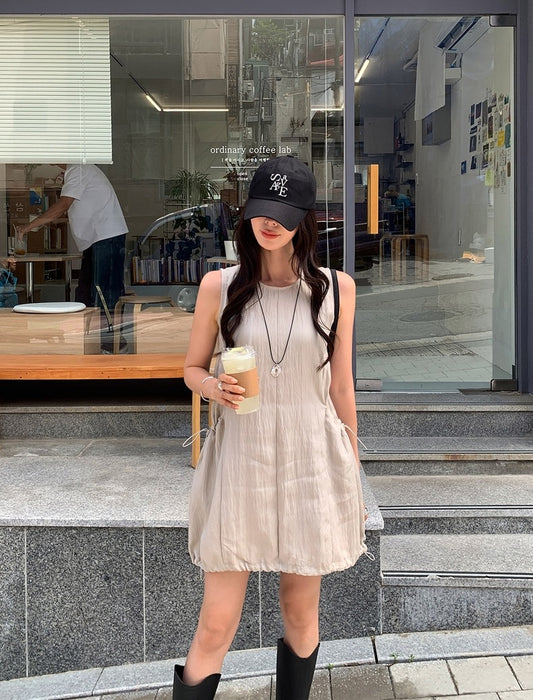 Playful Lace-Up Vest Dress with Large Pockets