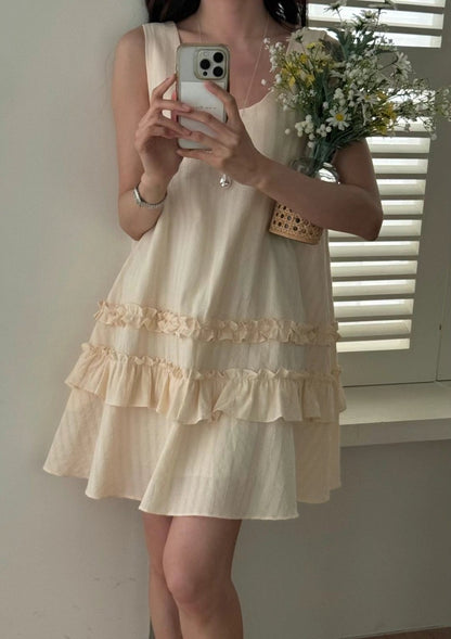 French-style Patchwork Ruffled Edge Sleeveless Dress