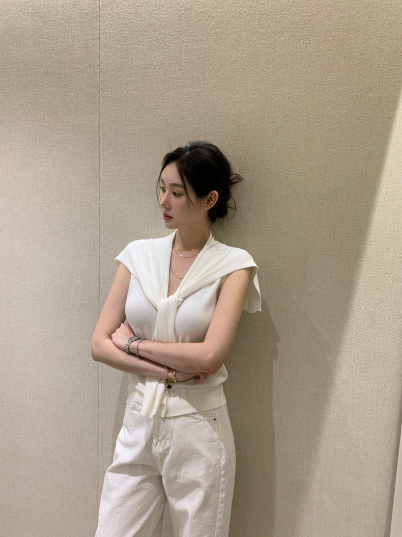 Slim-Fit Sleek Knit Vest + Shawl Set