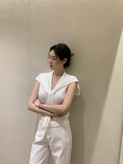 Slim-Fit Sleek Knit Vest + Shawl Set