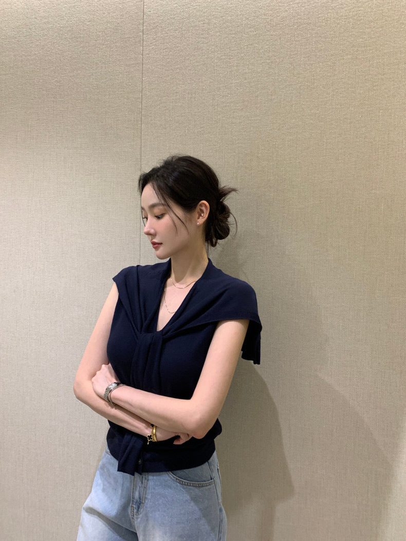 Slim-Fit Sleek Knit Vest + Shawl Set