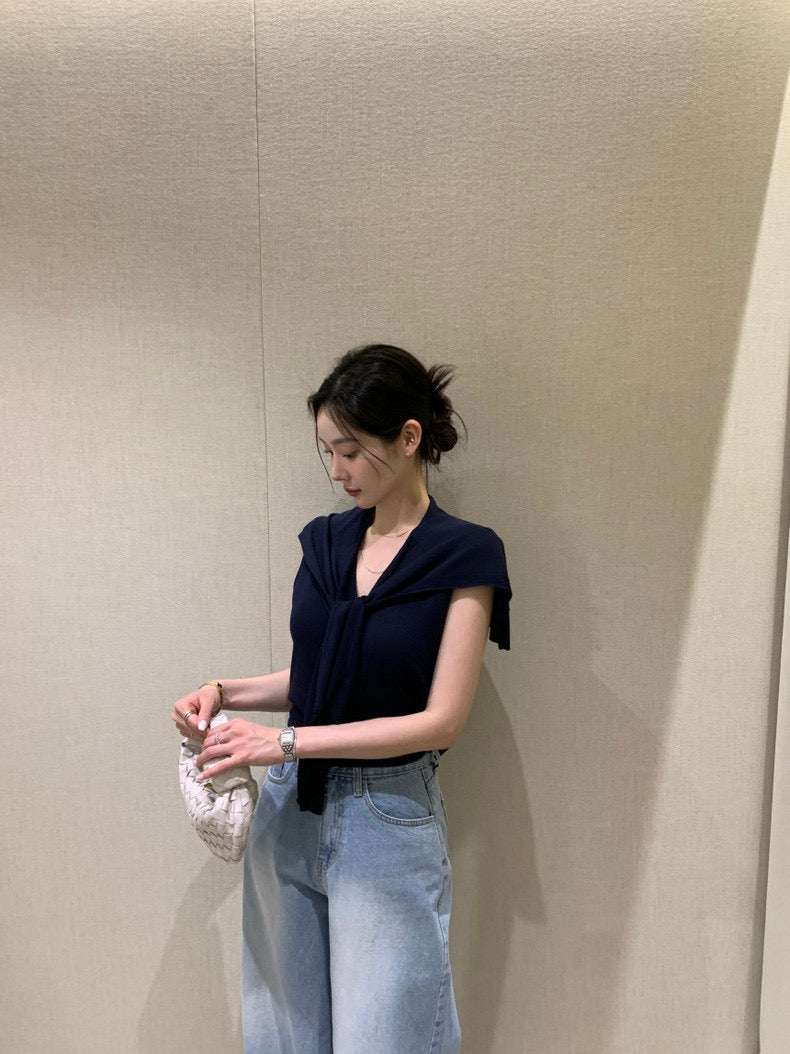 Slim-Fit Sleek Knit Vest + Shawl Set