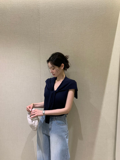 Slim-Fit Sleek Knit Vest + Shawl Set