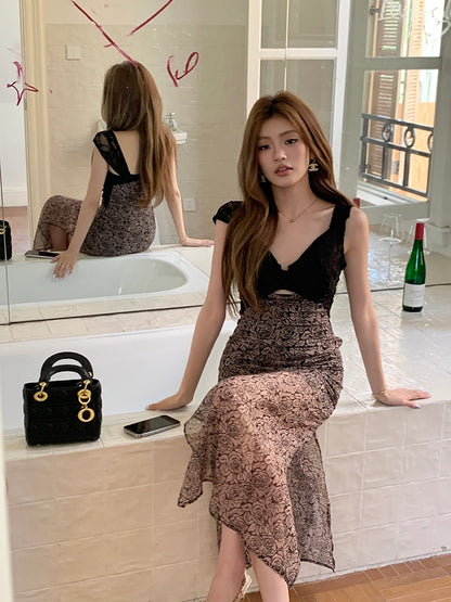 ローズプリントレースVネックワンピース