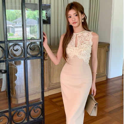 Lace Spliced Sleeveless Hollow Out Dress