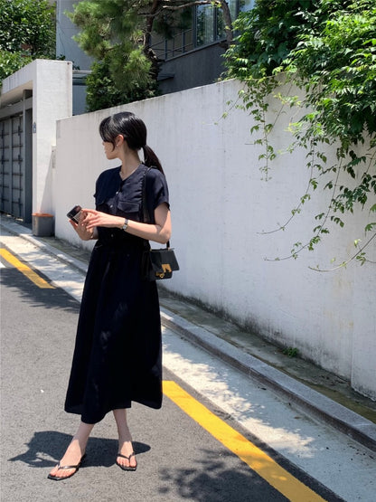 Waist-cinched Drawstring Side-slit Dress